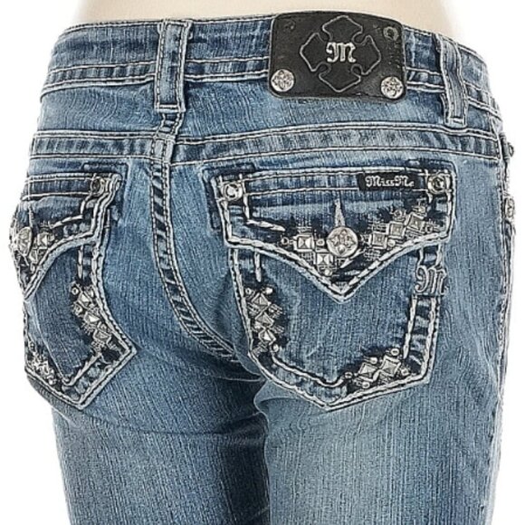 ✨MISS ME✨Women's Blue Denim Mid Rise Boot Cut Jeans - Picture 1 of 5